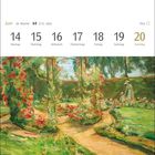 Kalender: Juni, 24. Woche, 14. bis 20. Montag bis Sonntag. Unten: Gemälde eines Gartens mit blühenden Rosen und Personen.