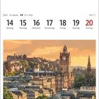 Juni, 24. Woche, 21.5.-20.6. Kalender: 14 Montag, 15 Dienstag, bis 20 Sonntag. Skyline von Edinburgh bei Sonnenuntergang.