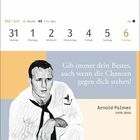 Kalender mit Datum von Mai zu Juni. Zitat: "Gib immer dein Bestes, auch wenn die Chancen gegen dich stehen!" Illustration von Arnold Palmer.