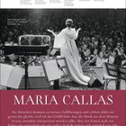 Text: "Maria Callas. Die Menschen kommen zu meinen Aufführungen..." 
Schwarz-weiß-Foto von Maria Callas, die auf einer Bühne steht und das Publikum ansieht.