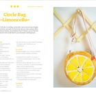 "Circle Bag »Limoncello«: Material-, Schnitt- und Gurtbandangaben. Links Beschreibung und Anleitungen, rechts Bild der Tasche."