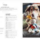 Text über Häkelanleitung für "Hase". Rechts ein Hund mit einem gehäkelten Hasen auf einem Sofa.