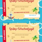 "Ahoi, liebe Kinder, gut, dass ihr alle hier seid!" Eine Schatzkarte mit 7 Stationen und Spidey-Figur in Piratenkostüm.