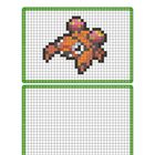 "DIE FARBVORLAGE: Übertrage diese Abbildung in das untere Raster." Oben ein Raster mit Pixelart, unten ein leeres Raster.