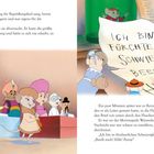 "I bin in furchtbarer Schwierigkeit. Beeilt euch! Hilfe! Penny." Illustrationen von Mäusen vor und mit einem großen Zettel.
