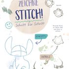 Text: "ZEICHNE STITCH! Schritt für Schritt. Fußsohle. SCHRITT 1. DETAILS."

Illustration: Zeichenschritte von Stitch mit Kreisen und Linien.