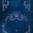 Keine Texte erkennbar. Sternenmuster auf blauem Hintergrund, dekorativer Schleier in der Mitte. Ornamentale Ecken.