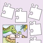 "Kannst du das fehlende Puzzlestück finden? Kreuze an." Illustration von Dinosauriern mit Nest und Eierschalen.