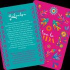 Links: "FARBENFROHES Gedenken" mit Text über den Día de los Muertos. Rechts: Bunter Hintergrund mit "Viva la VIDA".