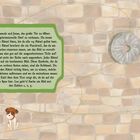 Text erklärt die Aufgabe, ein großes Tor zu öffnen, indem 24 Rätsel gelöst werden. Hintergrund mit Mauer und Hund.