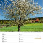 Kalendarium von 22. Februar bis 7. März 2027, darunter Landschaft mit blühendem Baum und Häusern im Hintergrund.