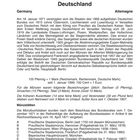Text beschreibt die Geschichte Deutschlands und Details zu Währungen. Oben sind zwei Wappen, darunter steht „Deutschland“.