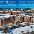 Baker House Dormitory, 362 Memorial Drive, Cambridge, MA. Alvar Aalto, 1949. Schnee bedeckt Gebäude und Umgebung.