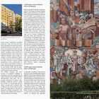 Links: "Residential panel buildings in the railway district." Rechts: "Mosaic depicting prosperity." Ein Mosaik mit Menschen und Natur.