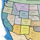 Eine bunte USA-Karte, die verschiedene Bundesstaaten und damit verknüpfte Musiker oder Musikstile zeigt. Oben steht "50 States".