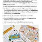 Zum Umgang mit dem Heft: Anweisungen zur Nutzung einer Lesemaschine, Lesestreifen basteln, Anleitung auf Rückseite. Unten sieht man Schere und Papier.