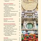 Inhaltsverzeichnis und Seitenzahlen mit Bildern: Mosaik eines Fisches, kunstvolle Gebäudefassade, bunte Marktszene.