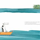 Text: "Du verkaufst all dein Land, all deine Läden und all deine Fabriken..."

Illustration: Eine Kuh fährt in einem orangefarbenen Boot.