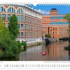 Text: "Paddelboote auf dem Karl-Heine-Kanal", "Mai". Szene: Gebäude an einem Kanal, teilweise bewachsen, mit mehreren roten Kanus.