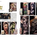 „Tattoo Art Karlsruhe“: Individuelle Beratung für Cover-Ups. Verschiedene Tattoos, darunter Tiere und Porträts, auf Körperteilen.