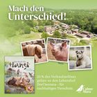 "Mach den Unterschied! Ein Buch für Hansi. 25 % des Verkaufserlöses für Dorf Sentana. Bilder von Tieren und einem Gebäude."