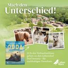 "Mach den Unterschied! 25% des Verkaufserlöses gehen an den Lebenshof Dorf Sentana." Drei Tierfotos und ein Buchcover.