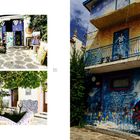 „Borgo Parrini.“ Ein Gebäude mit Wandmalereien, darunter ein Porträt, bunte Blumen und ein Balkon.