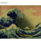 „Die große Welle vor Kanagawa“, etwa 1830-1832, zeigt riesige blaue Wellen und Boote in einem traditionellen japanischen Stil.