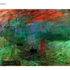 Text: "Impression, Sonnenaufgang" und "2872". Es ist ein Gemälde mit roten und grünen Tönen, ein roter Sonnenaufgang über Wasser.