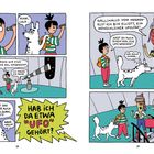 Illustration einer Comic-Sequenz. Eine Person ruft "Yelda?!". Eine andere fragt: "Hab ich da etwa 'UFO' gehört?".