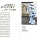 Text (links oben): "KAY HEYMER\nMODERN SCULPTURE, CONTINUED"

Text (rechts unten): "DIALOG – Geistliche Abstraktion in Fläche und Raum\nINSCRIPTION, 2018..."

Beschreibung: Zwei Buchseiten. Links ein Text über postmoderne Bildhauerei, rechts ein Foto einer abstrakten Skulptur.