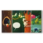 „Aber manchmal hat die Angst unrecht und lässt Dinge viel furchteinflößender wirken, als sie eigentlich sind.“  
Links ein Vogel, Mitte ein Affe am Baum, rechts ein Krokodil vor Wasser.