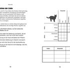 Text: Hinweise zur Verletzung durch Katzen und Maßnahmen. Tabelle listet Katzen und ihre Aktionen. Silhouette einer Katze.