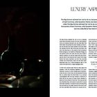 Überschrift: "LUXURY ASPECT".
Links: Dunkle Silhouette eines Kruges und Teller in gedämpftem Licht. Rechts: Textpassagen auf weißem Hintergrund.