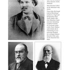 Texte beschreiben Hans Koessler und seine Lehrer. Drei Porträts von Männern mit Bart, einer jünger, zwei älter in Anzug.