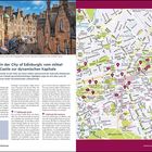 "Unterwegs in der City of Edinburgh: vom mittelalterlichen Castle zur dynamischen Kapitale." Links Bild von altstädtischen Gebäuden, rechts Karte von Edinburgh.