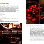 Geröstete Ratatouille-Soße, Zutatenliste und Rezeptanleitung. Links: Gläser mit Soße; Rechts: Gemüse und fertiges Gericht.