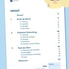 Inhalt: Fit für die Schule, Praktische Vorbereitung, Nach dem Start. Oberer linker Bereich: Logo. Rechte Ecke: Illustration eines Kindes.