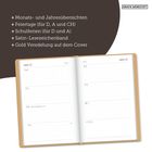 + Monats- und Jahresübersichten, + Feiertage (für D, A und CH), + Schulferien (für D und A). Geöffnetes Notizbuch.