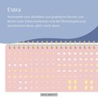 Extra: Notizzettel zum Abreißen und praktische Sticker für Dates und Wochenplanung, mit spiralförmiger Befestigung oben.