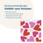 Postkartenkalender "Vielfalt vom Feinsten". Herzen in Rot und Pink auf einem Kalender mit Text "2027 Herzens Jahr".