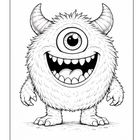 Illustration eines fröhlichen, einäugigen Monsters mit Hörnern und zotteligem Fell.