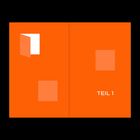 Text "TEIL 1" auf orangefarbenem Hintergrund, begleitet von geometrischen Formen in helleren Orangetönen.