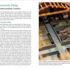 Titel: "Schweinische Dinge - Sonderausstellung »Sauwohl«". Ein Text erläutert das Tierwohl. Foto: Miniaturmodell von Schweineställen.