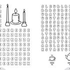 KREUZWORTRÄTSEL: KERZE 14x, TASSE 4x, KANNE 4x, BEUTEL 4x. Zeichnungen von Kerzen, Tasse, Kanne, Beutel.