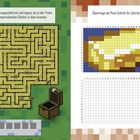 Links: Ein Labyrinth mit Pfeilen und Lebensmitteln. Rechts: Ein Pixelbild von Gold, oben Raster, unten leeres Raster.