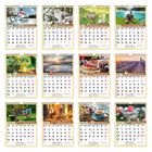 Kalendar für 2024. Bilder: Januar Schneemann, Februar Katze, März Vogelnest, April Blumenstiefel, Mai Limonade, Juni Strand, etc.