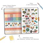 Eigener Monats-Register, 2 tolle Stickerseiten; farbenfrohe Sticker zum Markieren, Sortieren und Dekorieren.