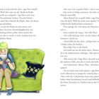 Text: Dialoge über Stricken und große Füße.

Illustration: Ein älterer Mann mit Mütze strickt auf einem grünen Sofa.