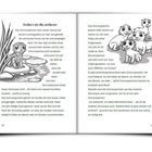Text: "Anders als die anderen. Das Schrumpelchen sitzt wieder..."

Links sitzt ein gestreiftes Wesen am Teich. Rechts vier ähnliche, posierende Tiere.